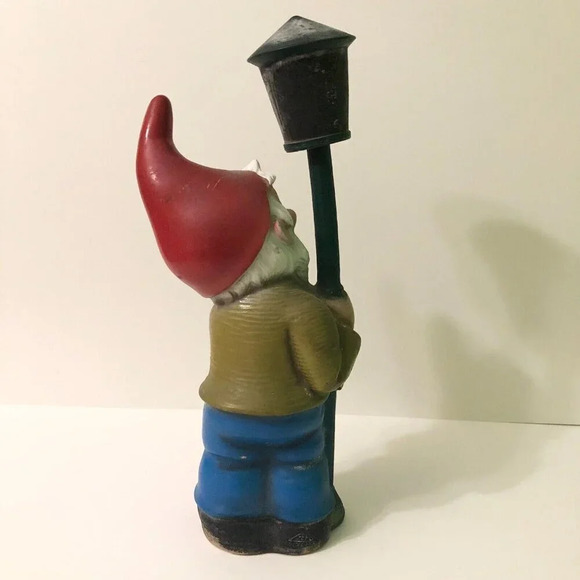 Vintage Zeho Garden Gnome Elf with Lamp  Post Germany 13 Inch Tall Plastic - Picture 3 of 16